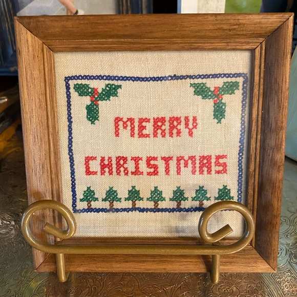 Vintage Merry Christmas 🎄 handmade cross stitch